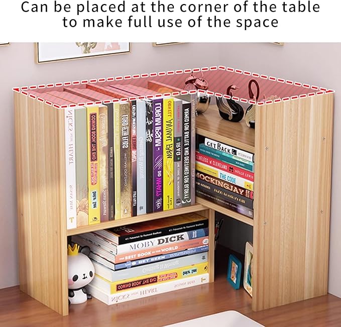 Desktop Shelf Organizer, Adjustable Wood Office Storage Rack, Counter Display Small Bookshelf for Home/Office/School(Light Walnut)-NeatNest