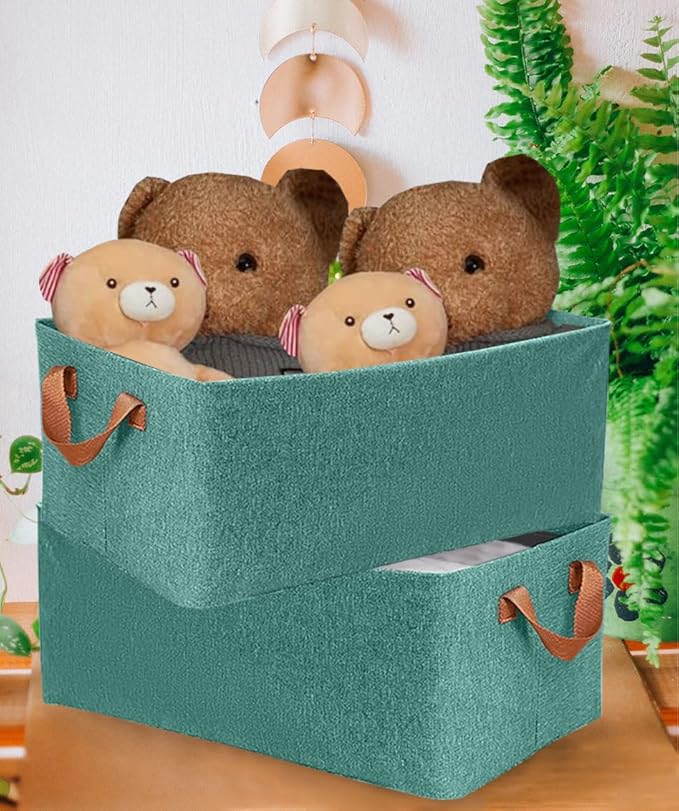 AARAINBOW 4 Pcs Closet Clothes Organizer with Handle, Fabric storage Box with Steel Frame Stackable Shelf Storage Baskets Foldable Storage Baskets for Organizing clothes Toys, 23L (4 Green)-NeatNest