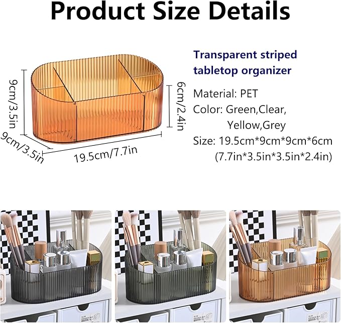 DASITON Large Capacity Makeup Brush Holder,5 Slot Makeup Brush Holder,Vintage striped Make Up Brush Holder,for Vanity Decor,Bathroom Countertops,Desk Storage Container,Cosmetic Display cases(Yelow)-NeatNest