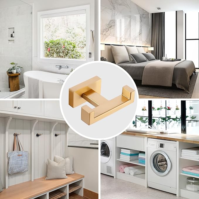 Double Bathroom Towel Hook for Wall Mounted - Gold Modern Towel Holder - Heavy Duty Coat Robe Hooks for Wall - Stainless Steel Shower Towel Hanger