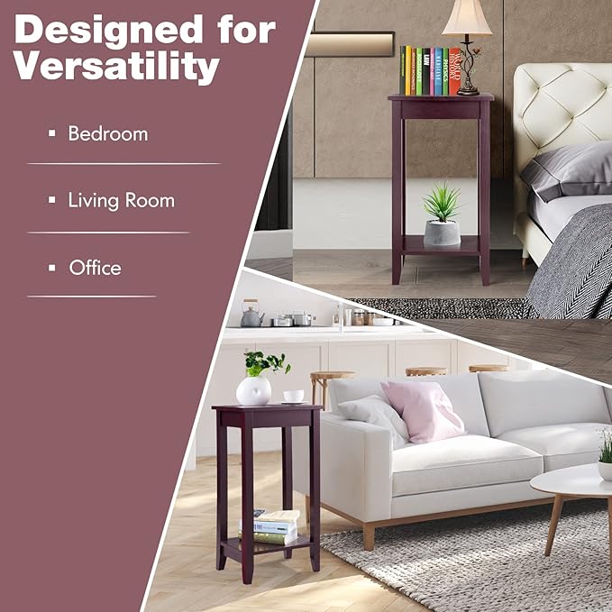 Giantex 2-Tier End Table Nightstand, Bedside Sofa Table for Living Room Bedroom, Narrow Telephone Table with Shelf and Legs for Small Spaces, Espresso