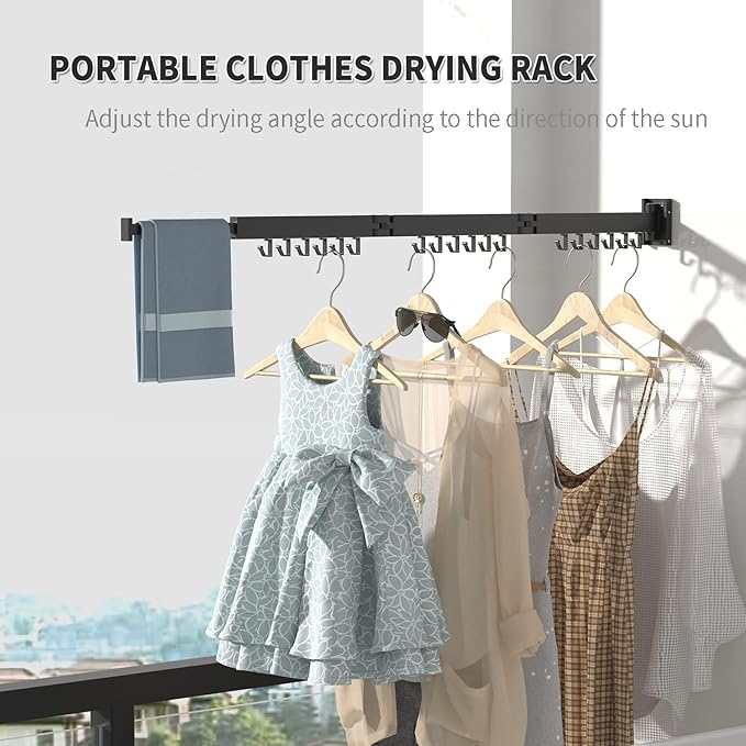 BESTHLS Wall Mounted Portable Clothes Drying Rack with Space Saver Clothes Hangers Design Universal for Balcony Mudroom Bedroom Kitchen Foldable Laundry Rack (3-Pole Black)