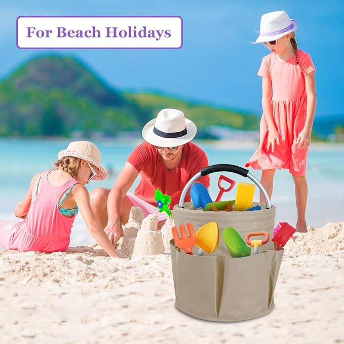 17L Cleaning Supply Caddy with Soft Handle, Portable Shower Caddy in 600D Oxford Fabric, Garden Tool Organizer Bag, Multifunctional Storage Basket for Bathroom, Garden, Khaki-NeatNest