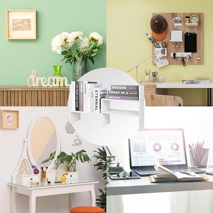 ShellKingdom Desk Shelf Organizer, Desktop Shelves, Adjustable Desktop Corner Shelf, Bookshelf Storage Rack and Cubicle Decor for Desk, Tabletop, School, Office, Dorm Desk Organizer - White-NeatNest