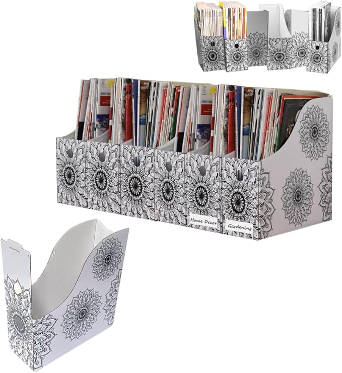 Evelots Magazine File Holder - Set of 12 Mandala - Office Desk Organizer - Sturdy Cardboard - New Upgraded Double Front Panel for More Stability - Full 4 Inch Wide - Easy Assemble