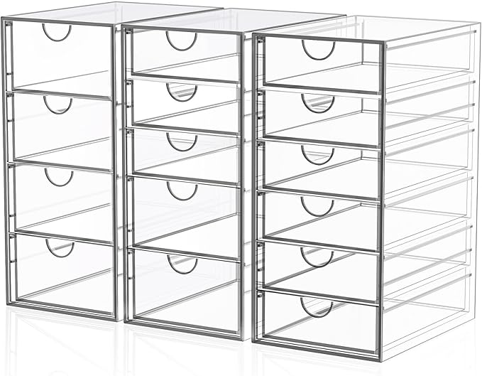 Acrylic 3 Pack Desk Organizers and Accessories, Makeup Organizer Storage With 15 Drawers, Desk Organizers, Dustproof Drawer Organizer and Storage for Make Up, Jewelry, DIY Pen-NeatNest