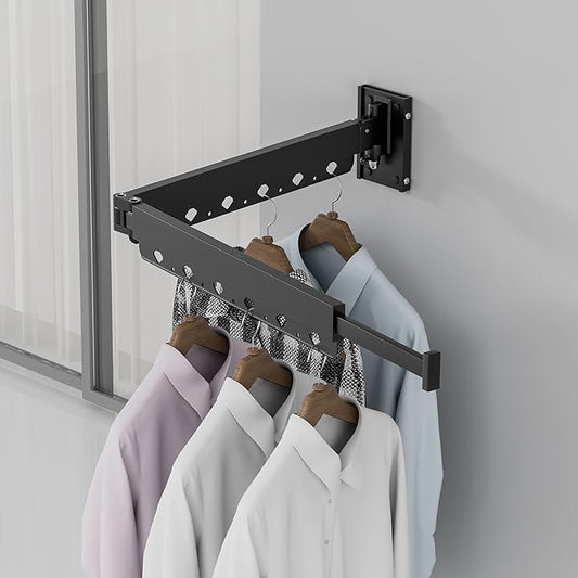 Clothes Drying Rack, Retractable and Foldable Laundry Drying Rack Wall Mount for Indoor, Space Saver Clothes Hanging Rack for Laundry Room, Balcony, Closet, Bedroom(Double-Fold), Black-NeatNest