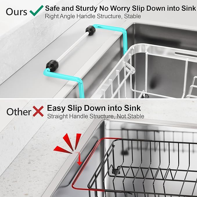 GSlife Small in Sink Dish Drying Rack - Stainless Steel Capacity Expandable Dish Drainer with Utensil Holder for Counter or Inside Sink, Silver