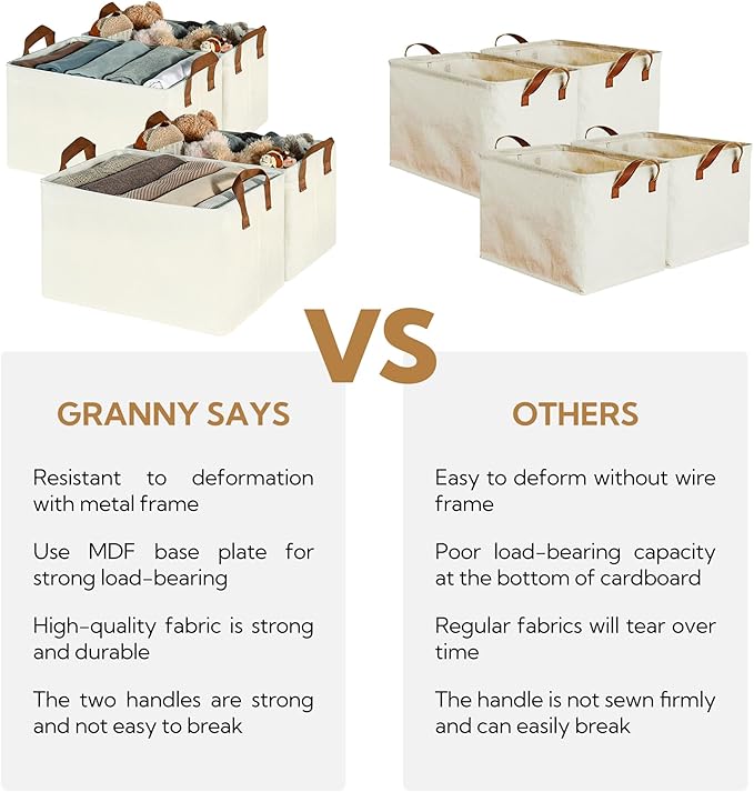 GRANNY SAYS Closet Storage Baskets, Collapsible Fabric Storage Bins with Metal Frame, Clothes Organizer Bins, Large Baskets for Shelves, Ivory, 4-Pack-NeatNest