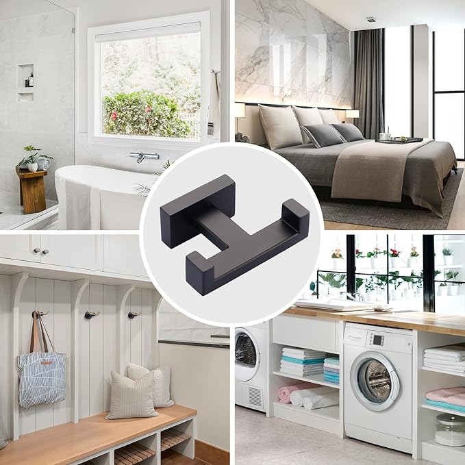 Double Bathroom Towel Hook for Wall Mounted - Matte Black Modern Towel Holder - Heavy Duty Coat Robe Hooks for Wall - Stainless Steel Shower Towel Hanger