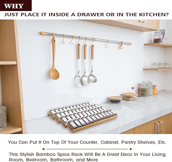 Bamboo Spice Rack Drawer Organizer - 8 Pieces Set- 11" Wide Per Piece - Combine Pieces Into 22" Wide Rack (11" or 22")-NeatNest