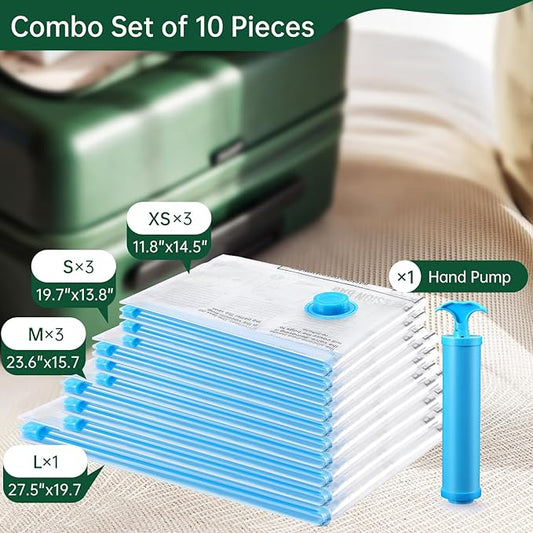 BRODI Travel Vacuum Bags With Pump - Compression Storage Bags for Space Saving & Luggage Essentials (10 Combo Pack)-NeatNest