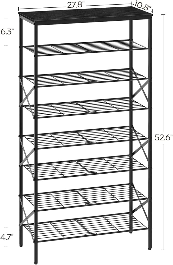 8 Tier Shoe Rack, Large Capacity Shoe Storage Organizer Holds 32 Pairs, Sturdy and Stable, for Entryway, Hallway, Closet, Dorm Room, Black SS08BB