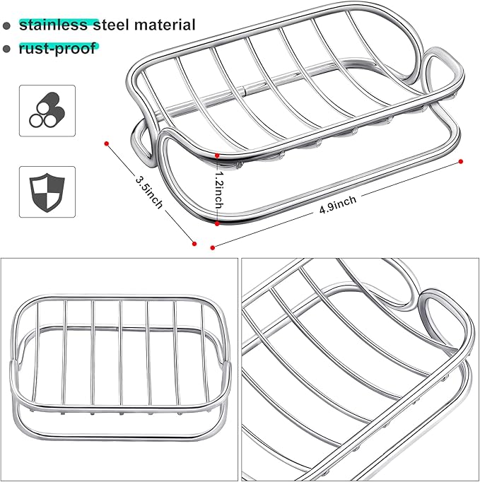Bar Soap Dish Stainless Steel Shower Soap Holder Rust Proof Metal Soap Holder Self Draining Soap Sponge Holder Shelf Tray for Shower Bathroom Kitchen Sink-NeatNest
