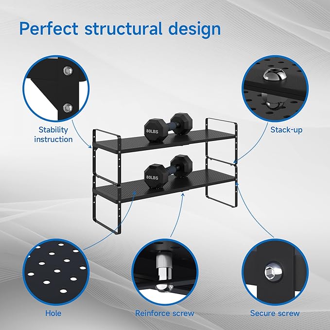 Expandable Cabinet Shelf Organizer Adjustable Metal Spice Rack Stackable Freestanding Counter Storage Shelves for Kitchen Cabinet Under Sink Office Desk (Black - 2Pack - L16.5-27'' * W10.2'' * H9.6'')-NeatNest