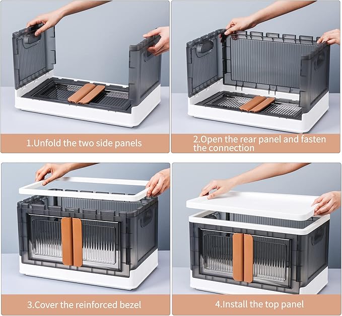 HAIXIN Closet Organizers and Storage - Trunk Car Organizer with Lids and Doors, Dorm Room Essentials, 8.4 Gal Collapsible Stackable Storage Bins, Plastic, 3 Pack