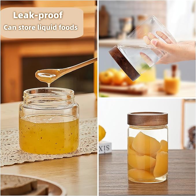 17 Fl oz/500 ml Glass Food Storage Jar, Premium Clear Glass Container Jar with Airtight Wooden Screw Lid, Kitchen Canisters for Coffee,Tea,Pasta,Cookies, Nuts,Spice,Candy,Overnight Oatmeal(Small)