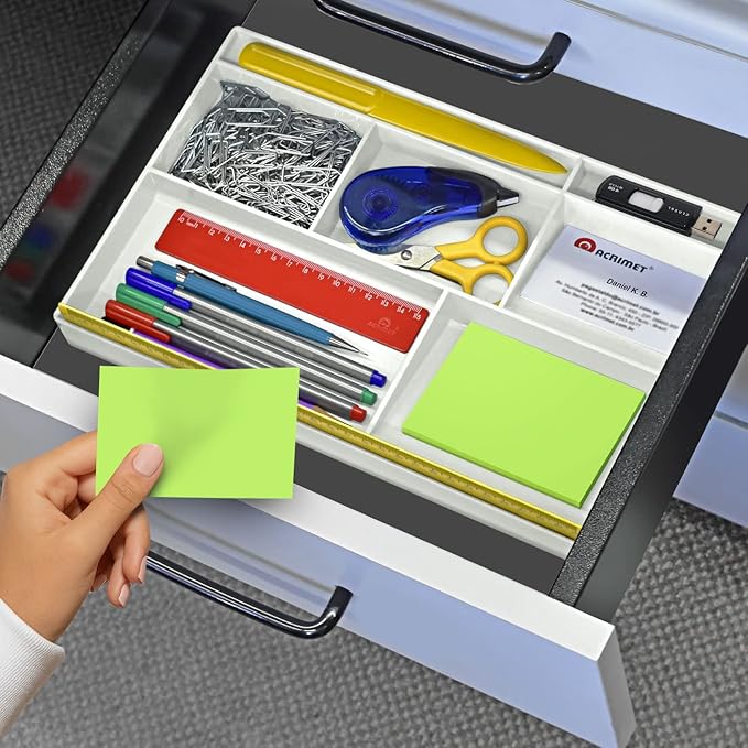 Acrimet Desk Drawer Organizer Tray with 8 compartments Bin Multi-Purpose for Desk Supplies and Accessories (Plastic) (White Color)-NeatNest