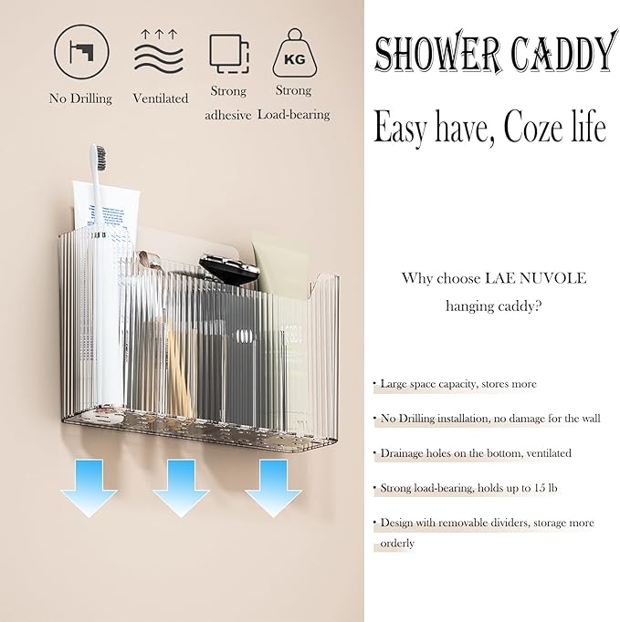 2 Pack Adhesive Mount Cabinet Door Organizer, Wall Mounted Bathroom Organizers and Storage Bins Plastic Stackable Shower Caddy Hanging Floating Shelves for Narrow Space, BPA Free (Clear)