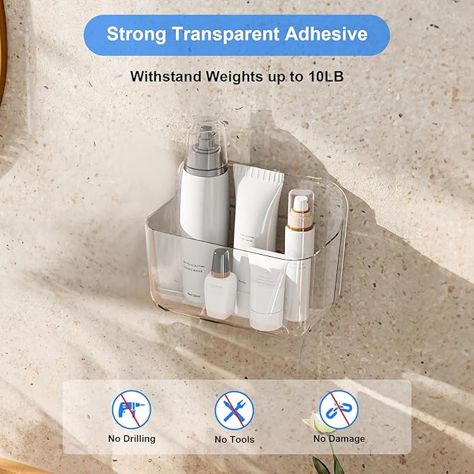 2pc Acrylic Wall Mount Organizer, Acrylic Adhesive Organizer, Clear Shelf, Bathroom Shelves for Wall,No Drilling Hang Walls,with Self Adhesive Tape, for Bathroom, Kitchen, Living Room-NeatNest