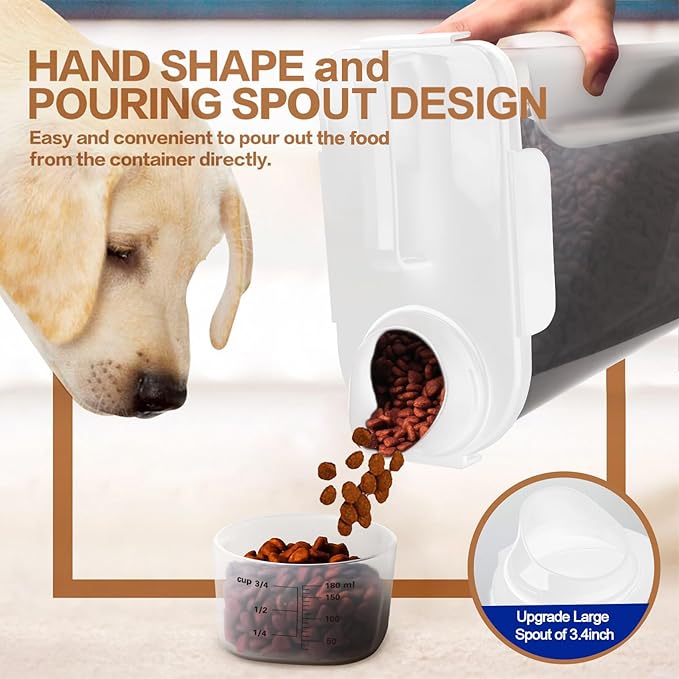 Dog Food Storage Container, 5-7 Lbs Airtight Pet Food Container, Cat food Container Dispenser with Portable Handle, Pouring Spout, Measuring Cup and a Collapsible bowl for Dogs Cats White/6Qt-NeatNest