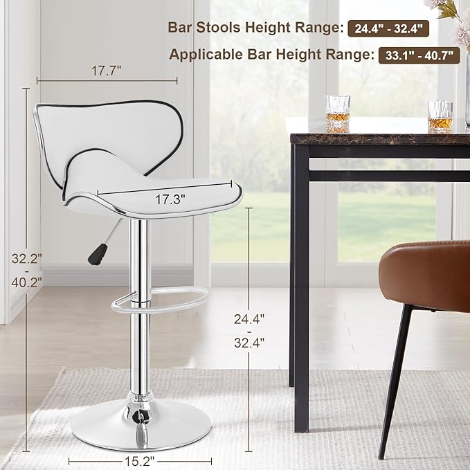 BestOffice Bar Stools Set of 2, Counter Height Adjustable Bar Stools with Back Bar Stool PU Leather Swivel Bar Stool Kitchen Counter Bar Stools Dining Chairs-NeatNest