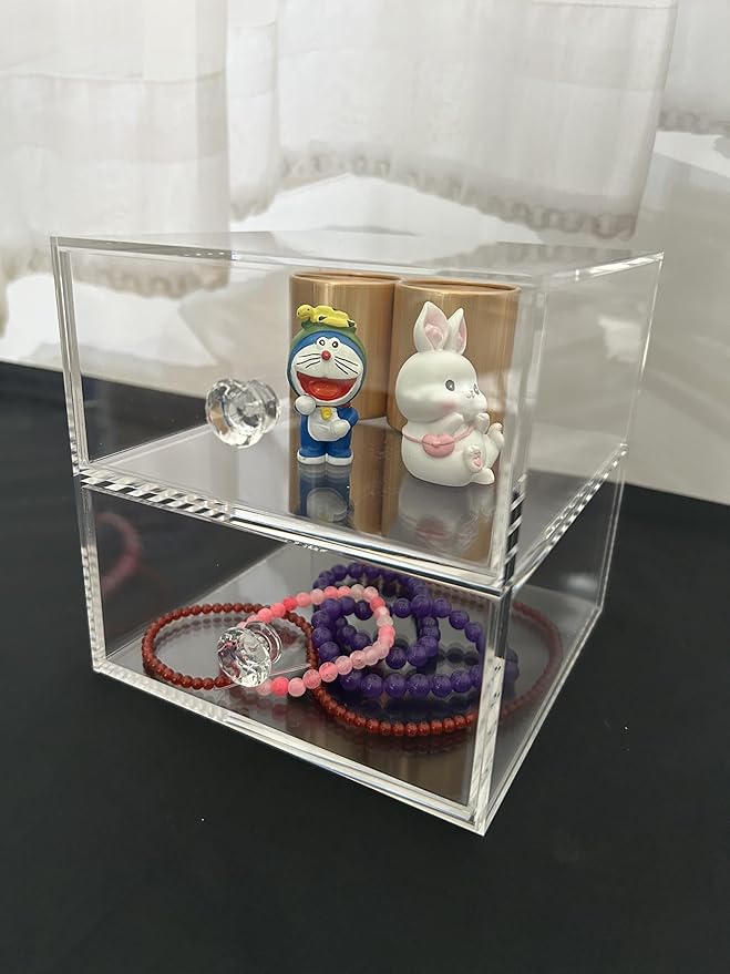 Acrylic Jewelry Box Clear Jewellery Storage Drawer Transparent Cosmetic Display Stand Holder Home Organizer Tray for Earring Necklace Rings Bracelet Makeup (2 drawer)-NeatNest