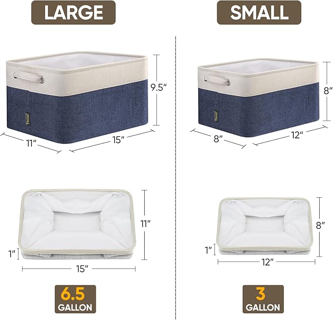 BALEINE 1 Pack Fabric Storage Bins for Shelves, Linen Storage Baskets for Organizing, Decorative Closet Bins for Clothes, Home (Navy Blue, 15''x11''x9.5'')-NeatNest