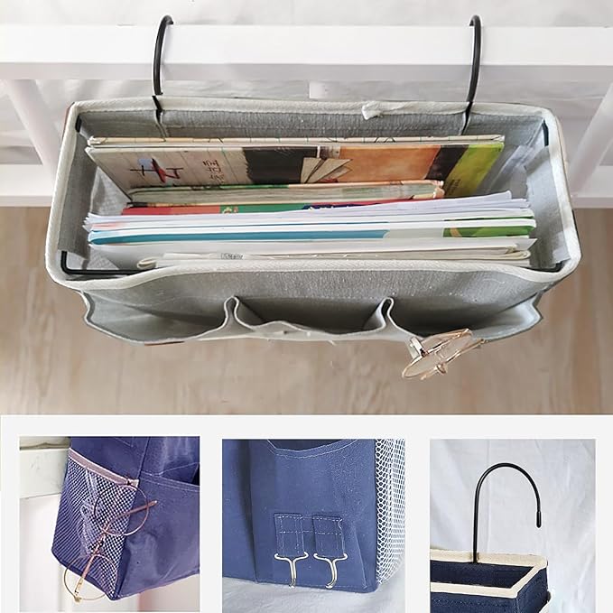 Bedside Caddy, Bedside Hanging Storage Organizer forBunk and Hospital Beds,College Dorm Bed,Can be Placed Glasses Books Mobile Phones(Navy Blue 1)-NeatNest