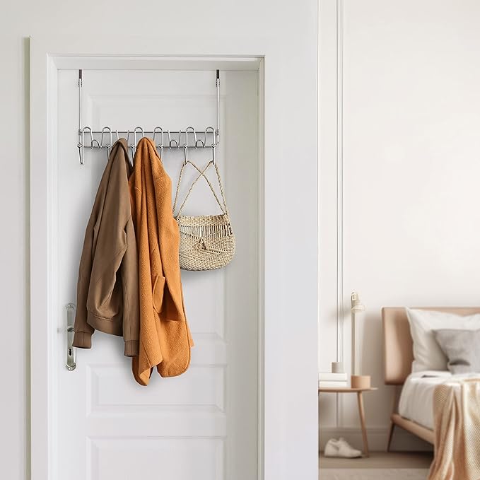 DecoBros Supreme Over The Door 11 Hook Organizer Rack, Chrome Finish-NeatNest