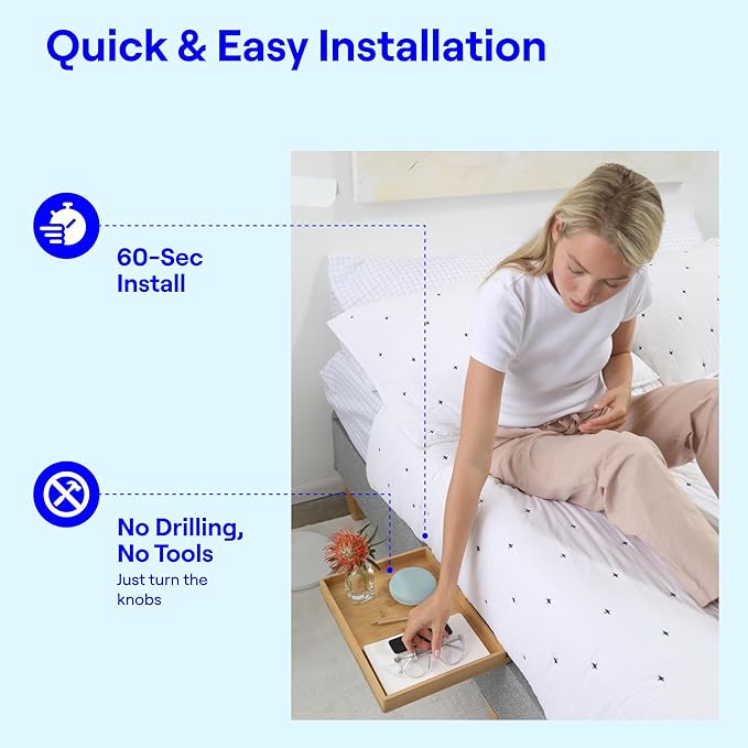 BedShelfie Bedside Shelf for Dorm Room Bunk Bed & Top Bunk, College Dorm Room Essentials, Bedside Caddy, Clip on Floating Desk Tray, Bed Side Table Storage, Loft Nightstand Decor- White Wood Slide-NeatNest