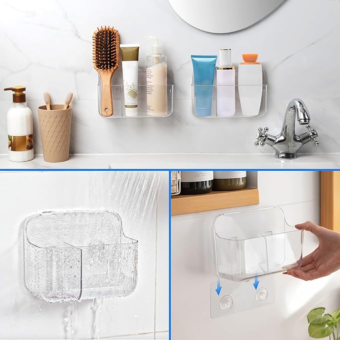 2pc Acrylic Wall Mount Organizer, Adhesive Clear Cabinet Door Organizer,Bathroom Shelves for Wall,No Drilling Hang Walls,with 2 Compartments, for Bathroom, Kitchen, Living Room-NeatNest