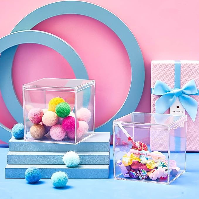 Blulu 8 Pieces Clear Acrylic Plastic Jewelry Box Mini Storage Box Mini Cube Containers with Lids for Candy Pill and Tiny Jewelry(Square,3.3 x 3.3 x 3.3 Inch)-NeatNest