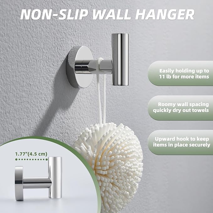 APLusee Polished Chrome Towel Hook, 304 Stainless Steel Heavy Duty Robe Hook, Wall Mounted
