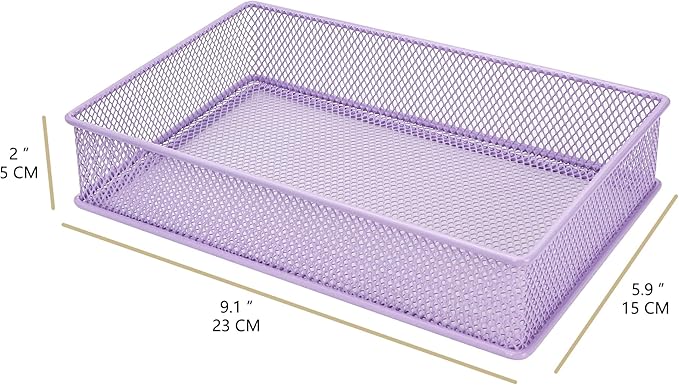 Annova Mesh Stackable Drawer Cabinet and Shelf Organizer Bins Storage Basket School Office Supply Holder Tray- Set of 2 (Light Purple, 6x9x2 Inch)-NeatNest