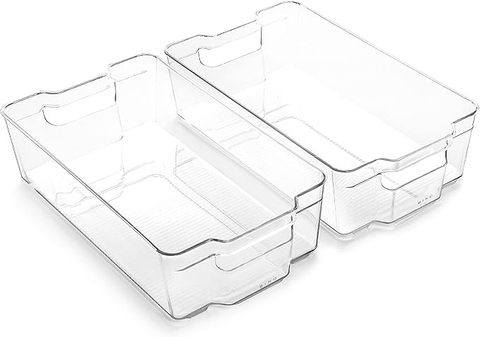 BINO | Stackable Storage Bins, X-Large - 2 Pack | THE STACKER COLLECTION | Clear Plastic | Built-In Handle | BPA-Free | Containers for Organizing Kitchen Pantry | Multi-Use Organizer-NeatNest