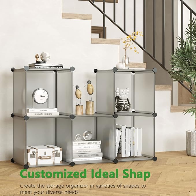 C&AHOME Cube Storage Organizer, 6-Cube Shelves Units, Closet Cabinet, DIY Plastic Modular Book Shelf, Ideal for Bedroom, Living Room, Office, 36.6" L x 12.4" W x 36.6" H Grey UPCS06G-NeatNest