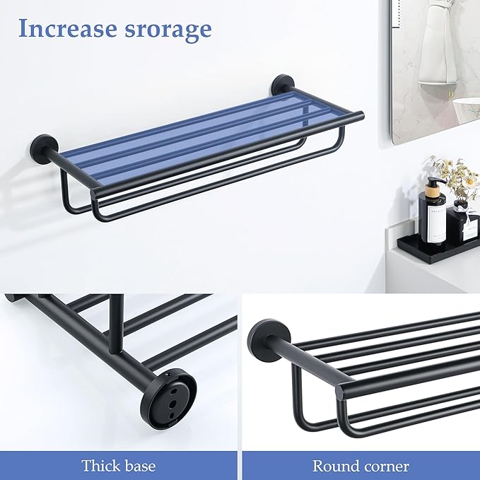 Alise Towel Rack,Towel Holder Towel Shelf with Double Towel Bars for Bathroom Lavatory,24-Inch SUS 304 Stainless Steel Wall Mount Towel Hanger Storage,Matte Black GYT7060-B