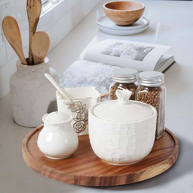 10-inch Acacia Wood Lazy Susan Organizers, ACIAZAAZ Lazy Susan Turntable for Cabinet, Kitchen Turntable Storage for Table, Countertop, Pantry