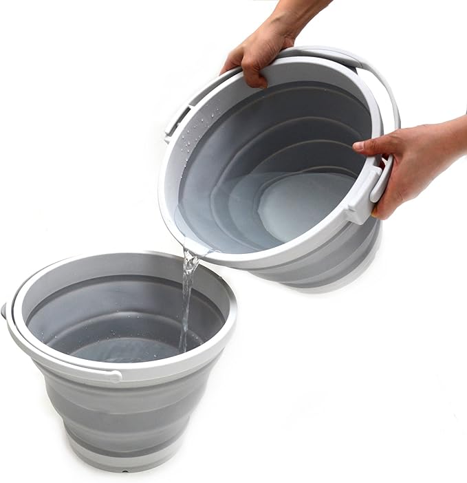 SAMMART 7L (1.8 gallon) Collapsible Plastic Bucket - Foldable Round Tub - Portable Fishing Water Pail - Space Saving Outdoor Waterpot, size 28cm dia (1, Grey)-NeatNest