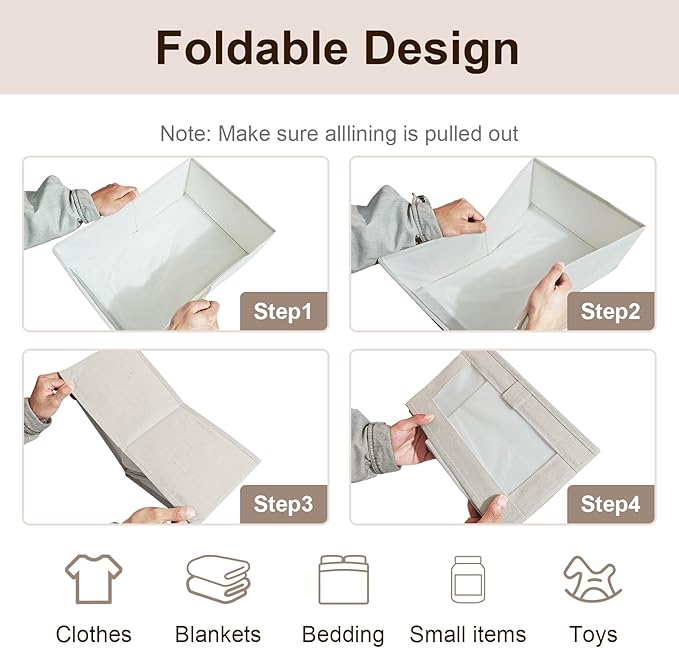 4 Pack Linen Closet Organizers and Storage, Closet Storage Bins Linen Closet Baskets for Closet Organization Foldable Closet Organizer Bins with Clear Window for Organizing Clothing, Beige-NeatNest