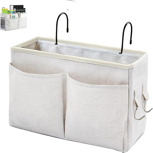 Bedside Caddy Organizer/Bedside Hanging Storage Bag Multi-Function Caddy for Bunk bed Hospital Beds Dorm Bed Rails, Holders Books Glasses Phones Magazine(White)-NeatNest