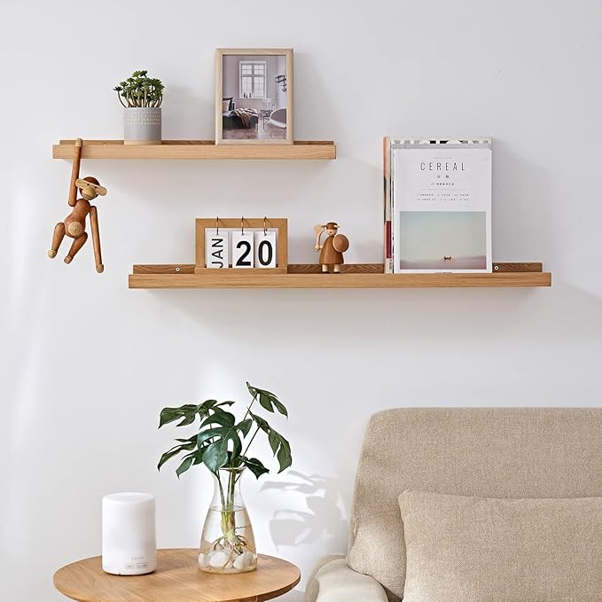 24 Inch Floating Shelves Wall Mounted, Rustic Wall Shelves for Decor and Storage, Natural Solid Oak Wood Shelf, Picture Ledge for Bedroom/Bathroom/Living Room/Kitchen, Natural Color, 24*4*1.5 (1 Pack)-NeatNest