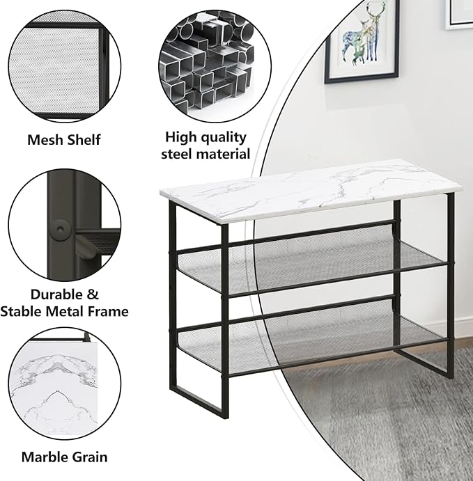 Garden 4 you 3 Tiers White Marble Shoe Rack,Freestanding Organizer Multi-Purpose Adjustable Flat and Slant Storage Rack Shoe Shelf, High Heels Potted Plant for Entryway Hallway Living Room Closet-NeatNest