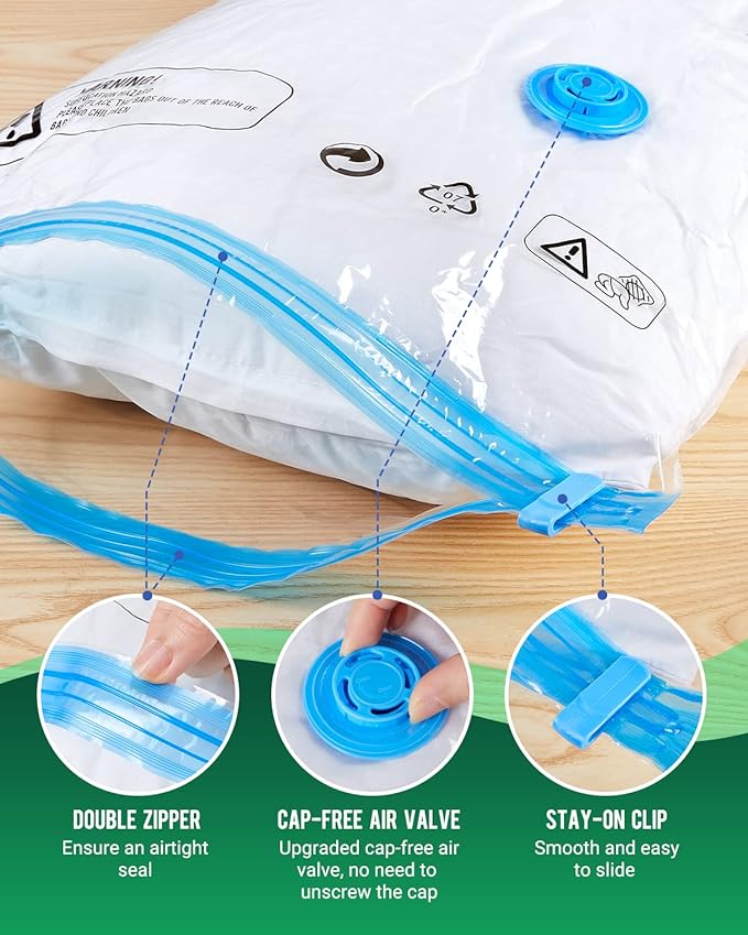 Vacuum Storage Bags with Electric Pump, 10 Pack Large Size(32"x 22") Reusable Compression Space Saving Bag for Clothes, Bedding, Mattress, Blankets, Pillows, Comforters, Travel, White-NeatNest