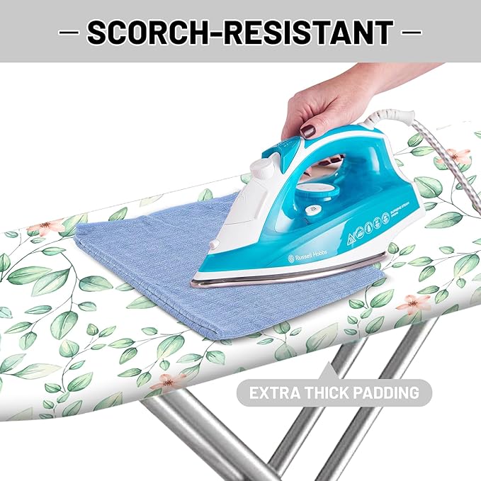 Extra Thick Ironing Board Cover and Pad, 15x54 Ironing Board Cover, Resist Scorching and Staining,Elastic Edges,Sage Green Spring Summer Eucalyptus