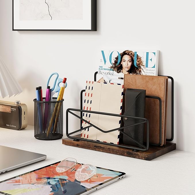 Desk Mail Organizer-with 2 Slot Matte Black Metal Desktop Mail Sorter Metal Storage File Holder Letter Sorter Organizer for Home or Office Desktop-NeatNest
