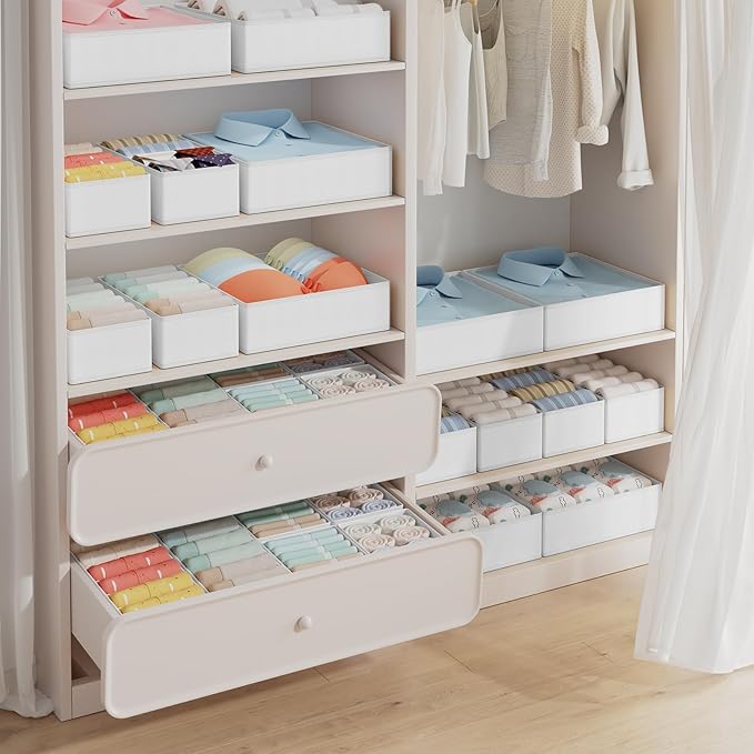 DIMJ Drawer Organizer Clothes Storage - 18 Pack Baby Dresser Organizer for Nursery, Foldable Closet Drawer Organizer Bins for Bedroom Organization, Fabric Storage Dividers for Socks, Underwears, Bras-NeatNest