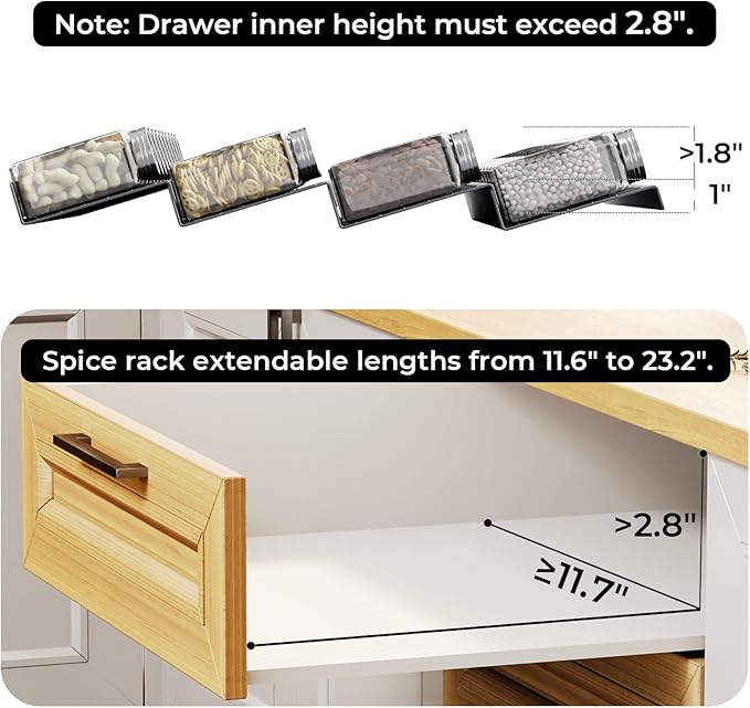 Famhap Spice Drawer Organizer, 6 Pack Drawer Seasoning Organizer Expandable from 11.6" to 23.2" Seasoning Rack Tray Insert for Kitchen Drawers, Spice Rack Tray for Drawer/Countertop (Black)-NeatNest