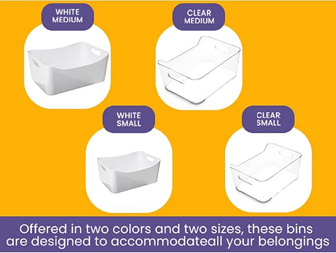 YBM HOME Storage Bins - Open Plastic Organizers and Storage Basket for Kitchen Pantry Organization, Under Sink Bathroom Storage, Toy Baskets, Food Storage Box Containers (Small - Clear)